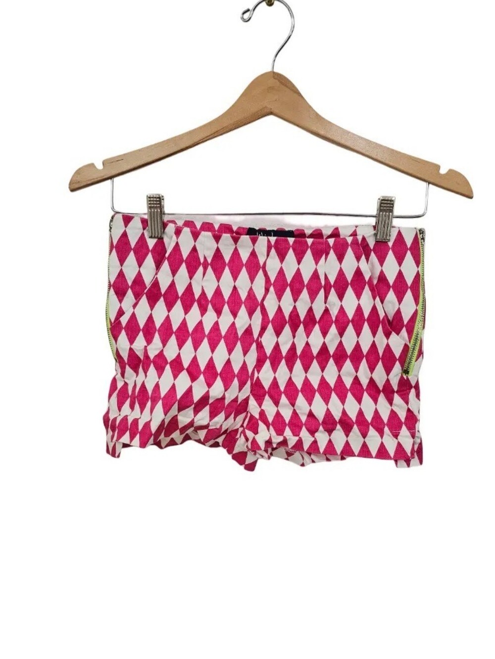 Pink White Harlequin Diamond Shorts Side Zip